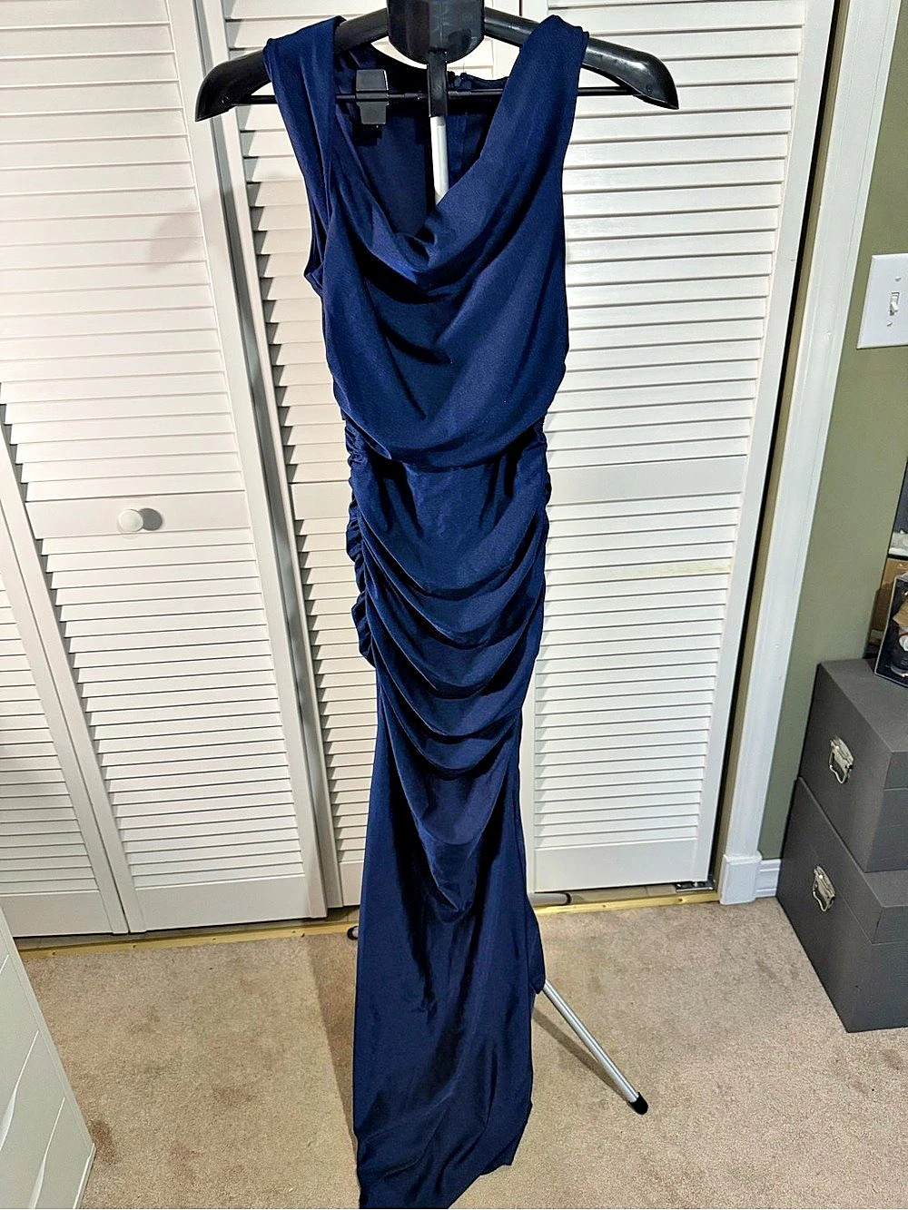 Windsor Delia Formal Cowl Neck Long Dress Blue Medium